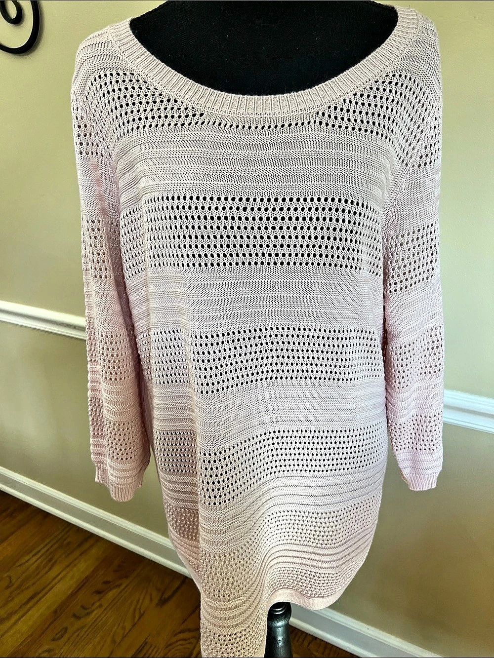 Allison Daley Open Knit Crew Neck Sweater in Pink Like New Extra Large